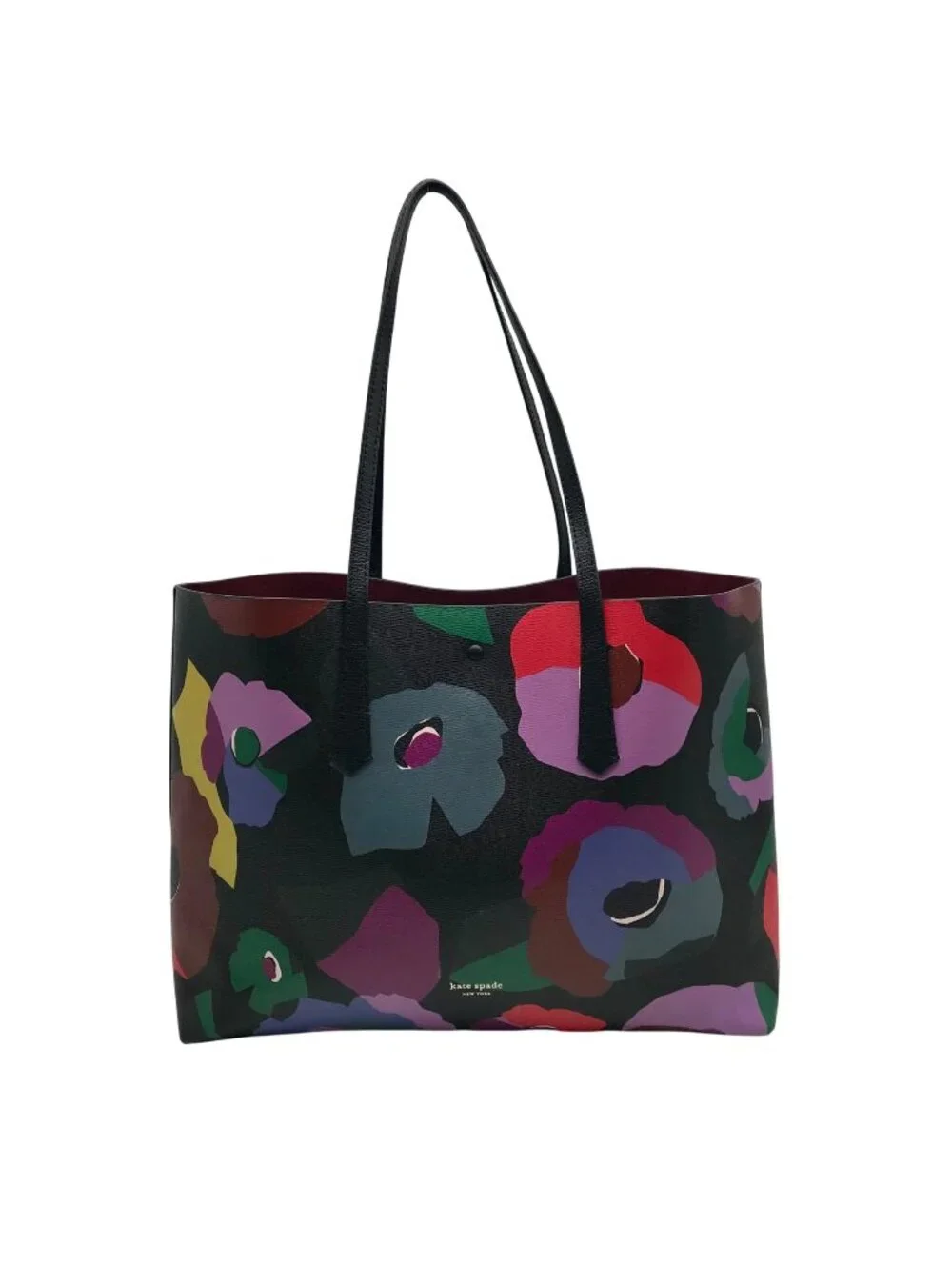 Kate Spade Black Leather Molly Floral Collage Tote Bag